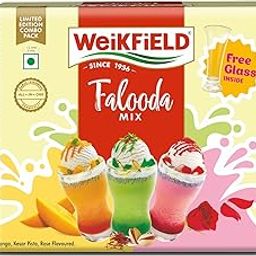 Weikfield 3 Falooda Mix Combo with Free Glass Inside Pack | Mango, Kesar Pista, Rose Mix | Rich, Smooth & Creamy Texture | Delicious & Refreshing Taste | Instant Falooda Mix | 600 g-24