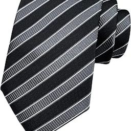 Men's Striped Grey Black Jacquard Woven Silk Tie Formal Necktie TW01-image-24