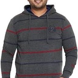 Men's Grey Full Sleeve Striper Hooded Plus Size Sweatshirt-image-51