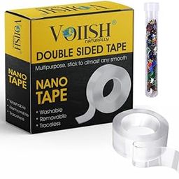 VOIISH Double Sided Nano Adhesive Tape 3 Meter Washable use-Kitchen,Metal,Cellphone,Stick to Glass,Pads Or Tiles Grip Transparent Tape (Pack of 1) With Sparkle-image-79