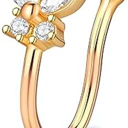Gold Plated Lustrous Winged Butterfly Crystal Fake Nose Hoop Rings False Nose Ring Non Piercing Clip On Nose Hoop Rings Body Jewelry (NR05105) 1 Pc Only-image-1