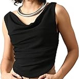Women's Sleeveless Cowl Neck Ruched Top – Stretchable Bodycon Tank Top for Casual-image-9