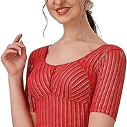 Round Neck Cotton Stretchable Elbow Sleeve Readymade Saree Blouse for Women Stylish-image-71
