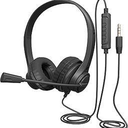 Wired Stereo Leather Headset with Rotating Noise-Canceling Boom Microphone, in-Line Controls, 3.5mm Jack, 7ft Cable for PC and Laptop Black-29