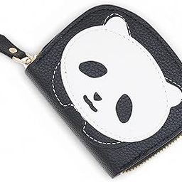 Elegant Panda Design Casual and Formal Black Artificial Leather Card Holder Stylish and Compact with 9 Card Slots Girl and Women's (White)-50