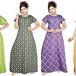 KBNBJWomen's Cotton Printed Maxi Length Nighty (Combo Nighty_Multicolor_Free Size) Pack of 4pcs-image-69