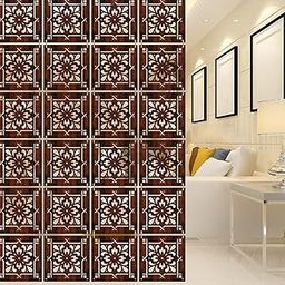Wooden Hanging Room Divider for Living & Dining Room, Hall | Elegant & Modern Stylish Screen Partition|Aesthetic Separator for Home Decoration 12 Panels DIY (11.5X11.5 inch) Walnut - 7060-image-6