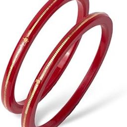 by Ashok Jewellers 22kt (916) Yellow Gold Handmade Pola Bangles/Wedding Chooda/Churas for Women with Purity Certificate (Set of 2pcs) - Red-49