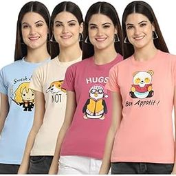 100% Pure Cotton Oversized Regular Fit Half Sleeve Round Neck Cool Front Trendy Printed T-Shirt for Women/Girls (Pack of 3)-image-11