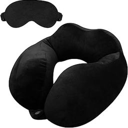 GREELI Rover Neck Pillow – Soft Fiber Filled Travel Neck Rest with Snap Button, Plush Fabric, Neck Support for Flight, Bus, Car, Neck Pillow for Neck Pain Relief (Black with Eye Mask)-17