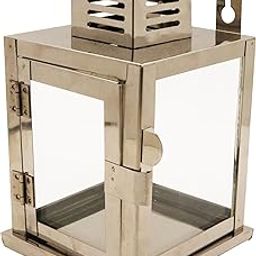 Spillbox Stainless Steel Wall Mounted Oil Lamp with Glass Cover | Deepam Glass Cover| Diya Protector from Wind- Hanging Diya Lantern (Small) Silver-image-11