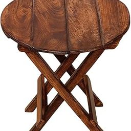 KM Wood Art Wooden Foldable Table for Home & Outdoor | Sheesham Wood Round Table for Balcony, Garden, Patio & Living Room 30x30x30 cm-image-89