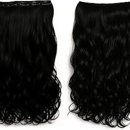 GlowKart Black Clip In Wavy/Curly Synthetic Hair Extension For Women And Girls (24 Inch, Black)-18
