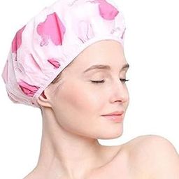 COSLUXE Shower Cap, Waterproof Elastic Reusable Bathing Hair Cap, Beauty Salon Spa Shower Caps Lace Elastic Band Flower Printed Hat Environmental Protection Hair Bath Caps (pack of 1)-image-53