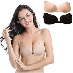 KD ZONEWomen's & Girl's Reusable Adhesive Strapless Push Up Wire Free Stick-On Invisible Bra (Off White, Pack of 1)-33