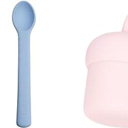 tudd Durable Dip and Scoop Set for Safe Self-Feeding | Blue with Mini Sip | Spill-Proof Silicone Straw Cup for Kids | Pink-image-54