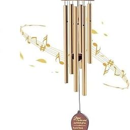 ROMILAS Large Aluminium Wind Chimes,27 Inch 6 Rustproof Aluminum Tubes Wooden Wind Bell Sympathy Romantic Wind Chimes for Outside, Best Gift for Outdoor, Garden, Patio Decoration (Golden)-16