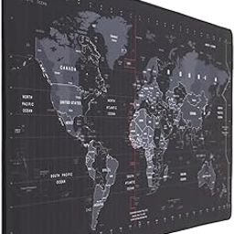 INOVERA World Map Anti-Slip Extended Desk Mat Gaming Rubber Stitched Mouse Pad for Laptop and Computer, 600L x 300B mm (Black, Medium)-image-97