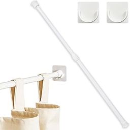 Curtain Rod 29-47inches Retractable with Self Adhesive Holder Hooks Adjustable Curtain Rod No Drilling for Bathroom Home (White)-image-6