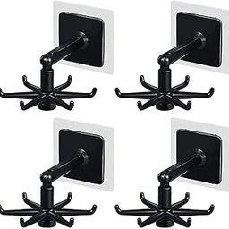 Morton DEVIES 360 Degree Rotating Self-Adhesive Kitchen Wall Door Cabinet Hook Holders for Hanging Towel Hooks,Cups for Bathroom/Home (Black/White)-6