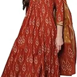 gulmohar jaipur Women's Cotton Calf Length Printed V-Neck Semi-Flared Kurta Suit Set-picture-45