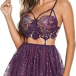 Women’s Sheer lace Floral Design with Adjustable Strap Mesh Chemise Lingerie Set Strappy Exotic Nightwear with Thong Panty Anniversary Night Suit for Bridal’s-image-22