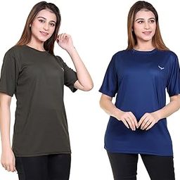 AMERICAN PIE Summer Gym & Sports Wear Half Sleeve Solid Dri-Fit Round Neck Women's T-Shirts-image-69
