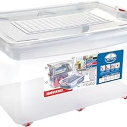 Joyo Moovers Storage Container Box, Stackable Storage Bin with Lid & Wheels, Plastic Container with Heavy Duty Latches to Organize, Transparent Lid - 60 Ltr-25