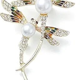 via mazzini Crystals And Pearl Studded Elegant Twin Dragonfly Brooch Cum Saree Pin For Women (Brooch0618) 1 Pc-picture-7