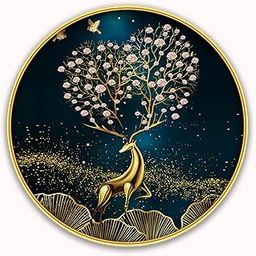 Dharvika Innovations Deer 3d Scenery photo frame for wall decoration, paintings for living room, round golden slim frame with premium sparkle lamination 323 (12×12 Inch) (Without Glass)-image-3