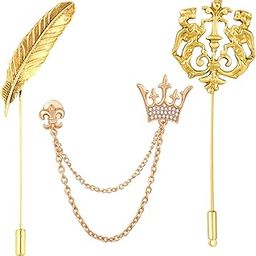 Combo of Leaf, Crown and Royal Lion Face Shaped Wedding Brooch/Lapel Pin with White Crystals for Men (CO1105451M)-picture-56