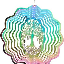 Stainless Steel Wind Spinner Worth Gift Indoor Outdoor Garden Decoration Crafts Ornaments 12 inch Multi Color Mandala Wind Spinners (Tree of Life)-image-90