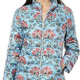 Blue Floral Print Puffer Jacket-image-3