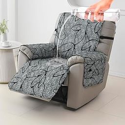 HOKIPO Printed Quilted Water Repellent + Waterproof Recliner Sofa Cover Mat, Small - Intense Grey Abstract Floral (AR-5282-C2)-image-16