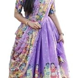 Semi-Stitched Lehenga Choli For Womens Vichitra Silk With Sequence Embroidery Work With Kalamkari Print Lehenga Choli (Levender), Lavender-picture-48