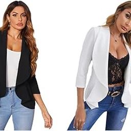 Women's Single Breasted Relaxed Fit Shawl Collar 3/4 Sleeve Blazer Coal Black Women's Single Breasted Relaxed Fit Shawl Collar 3/4 Sleeve Blazer Snow White-picture-16