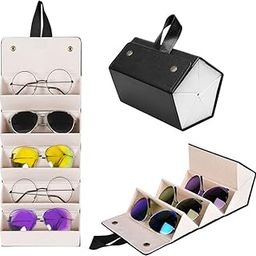 Sunglasses Travel Organizer,5 Slots Multiple Glasses Case PU Multi Sunglass Holder for Multiple Pairs Foldable Eyeglasses Storage Case Box Hanging Eyewear Collector for Women Men (Black)-4