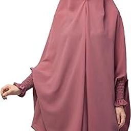 stretchable smoking at wrist knee length Jilbab cum prayer khimar Hijab (Mauve Pink-smoking Matt Nida khimar) Also you got Complimentary headband (Free)-image-36