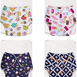 Superbottoms BASIC EASY - Pack of 8 |4 Cloth Diapers+ 4 Inserts - Freesize Adjustable & Reusable Cloth Diaper for babies 0-3 Years | With quick drying prefold style soaker-Assorted-70