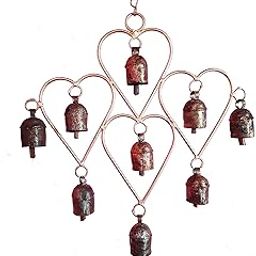 Govt Certified Artisans from Gujarat New Zummar House Handmade Multi Heart Chime with Copper Coated Kutch Metal Bells/Wind Chimes Bell/Gold Color Chime and Brown Bells-0
