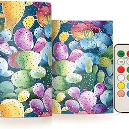 GUIJI Coloured Cacti Flameless Candles, Flameless Candles with Remote Set of 2, Flameless Candles Battery Operated, Pillar Candles Home Decoration, Christmas, Party-image-92
