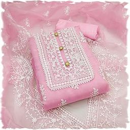Cotton Women's Organza Embroidered Unstitched Salwar Suit Dress Material With Embroidery Work Dupatta (Dm Humtum_Free Size)-picture-10