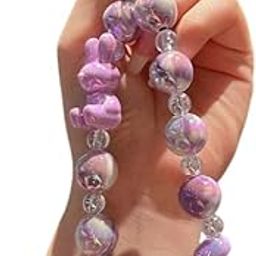 ZIBUYU® Phone Charm-Sweetly Stylish Purple Bunny Charm Beaded Chain Phone Charm, Stylish Glossing Acrylic Beads Phone Charm Wristlet with Insert Pad, Phone Accessories Gift for Girls-picture-23