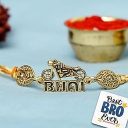 eCraftIndia Bike with Bhai Word Designer Rakhis, Best Bro Ever Fridge Magnet with Roli Chawal Pack - Rakhi for Brother, Bhaiya, Bhai-image-76