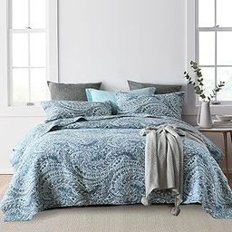 ENASAL Cotton Bedspread Quilt Sets, Reversible Bedding Coverlet Sets Comforter, Floral Paisley Bedspread (Blue, Queen Size)-image-49