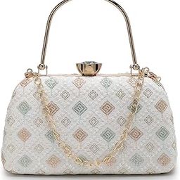 Hue Diamond Embroidered Faux Silk Clutch-image-29