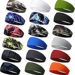 Wavyknot 18 Pcs Sports Sweatbands for Men Women Camo Headbands Workout Non Slip Headbands Breathable Head Band Fitness Stretchy Unisex Hairband for Yoga Running Cycling Ball (Retro Colors,Elegant)-image-49
