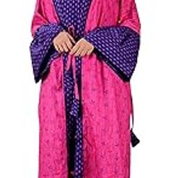 Women Exclusive Pure Cotton Two pcs Night Gown Set Sleeveless Inner with Full Sleeves Robe/Housecoat-image-81