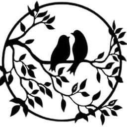 Wooden Wall Art Birds on Branch, Round Tree Design, Black, Modern Home Decor-image-0
