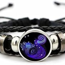 Swissbell : - Aquarius ((कुम्भ)) 12 New Constellation Bracelet Zodiac Signs Guardian Fluorescent Woven Leather Bracelet for Women & Men, All age Jewelry Gifts For Unisex Adult-53